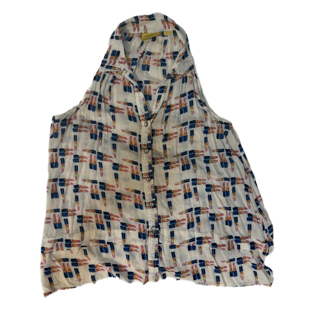 Maeve by Anthropologie Tensi Swing Lipstick Print Button Down Top Size 4